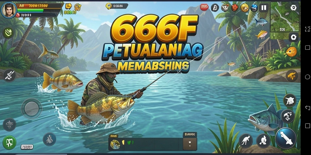 Tampilan gameplay yang mendebarkan dalam 666F saat menangkap ikan.