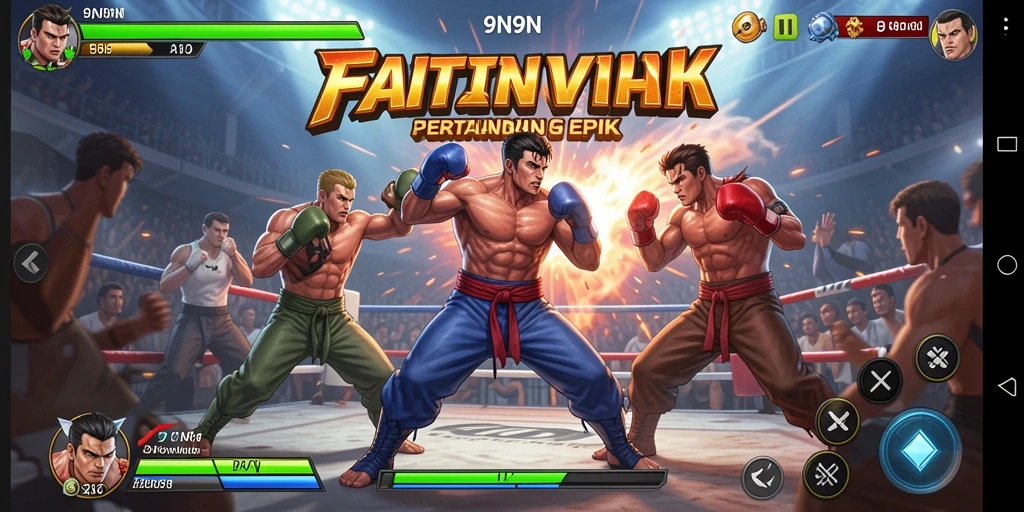 Screenshot gameplay 9N9N menunjukkan aksi pertarungan yang dinamis dan seru.