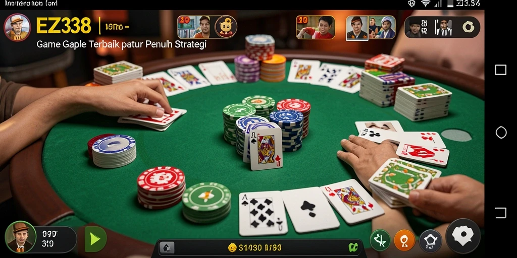 Screenshot EZ338 menunjukkan pemain menikmati permainan Gaple yang menarik.