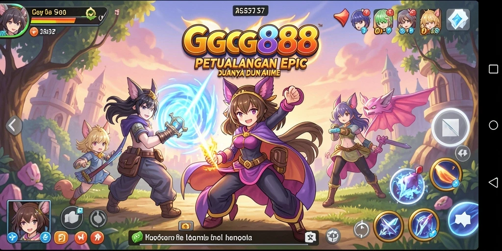 Screenshot gameplay GGG888 menunjukkan aksi pertarungan karakter Anime yang dinamis.