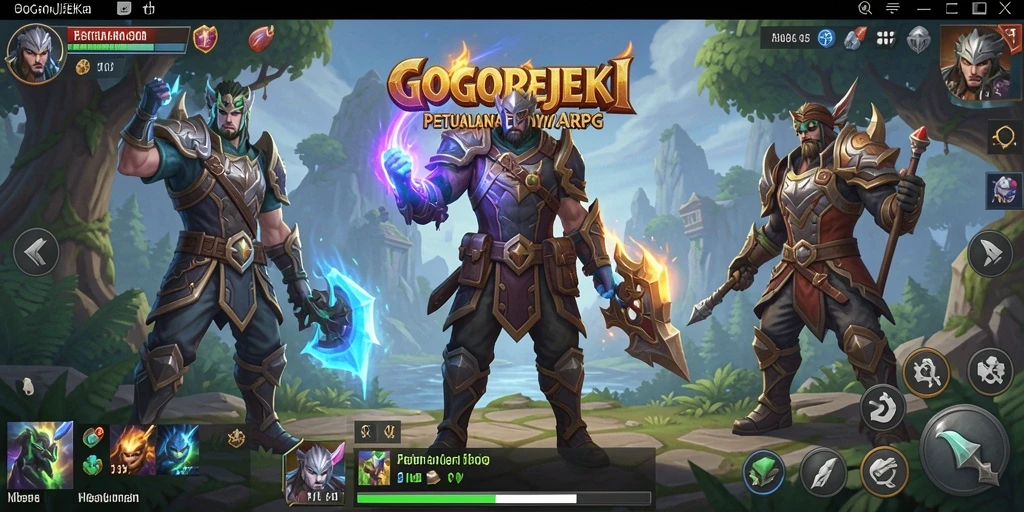 Screenshot gameplay GOGOREJEKI menampilkan pertempuran epik di dunia fantasi.