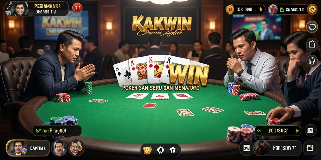 Screenshot KAKWIN menampilkan gameplay Poker yang seru dan interaktif.
