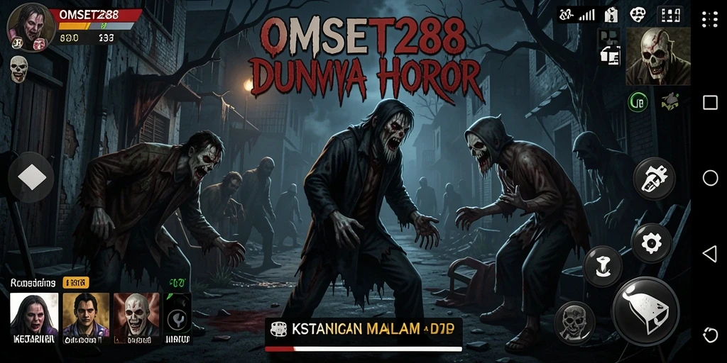 Screenshot utama OMSET288 menampilkan karakter yang siap menghadapi kegelapan.