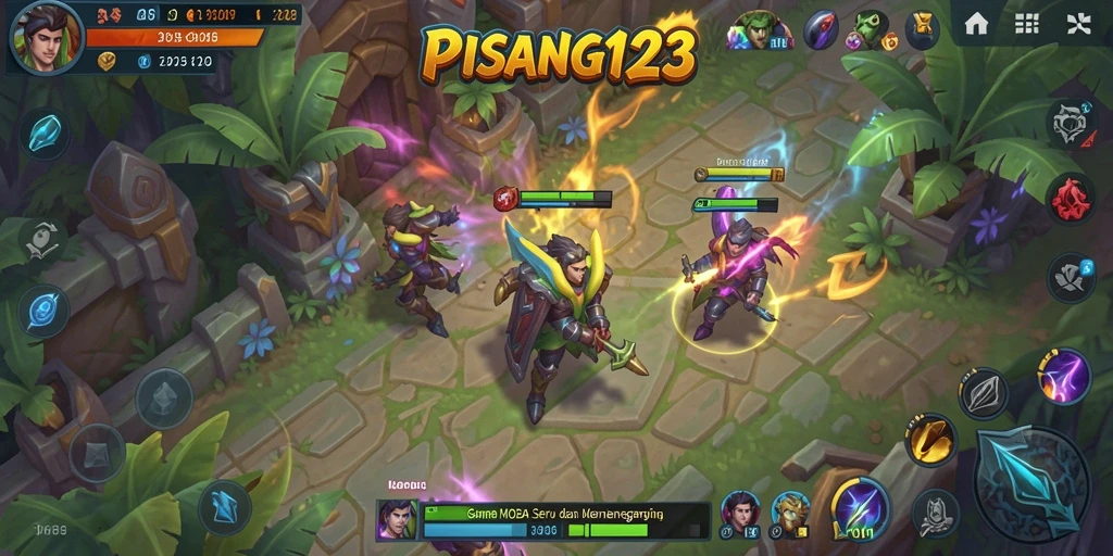Screenshot menampilkan aksi pertempuran seru dalam PISANG123.