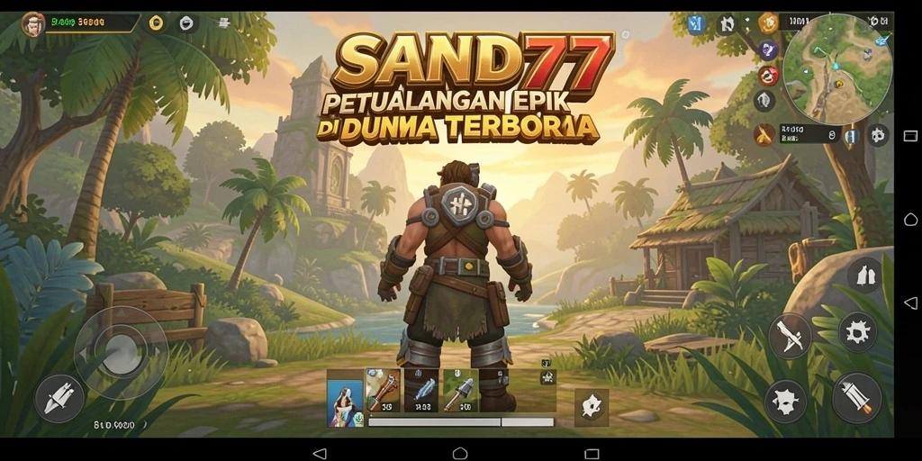 Screenshot gameplay SAND77 menampilkan pemandangan dunia terbuka yang menakjubkan.