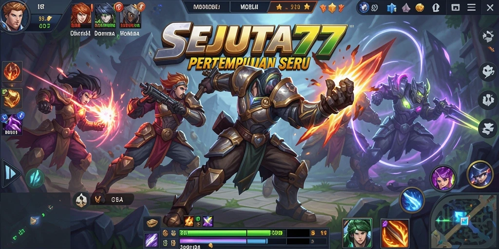 Tampilan seru dari gameplay SEJUTA77 dalam pertempuran MOBA.
